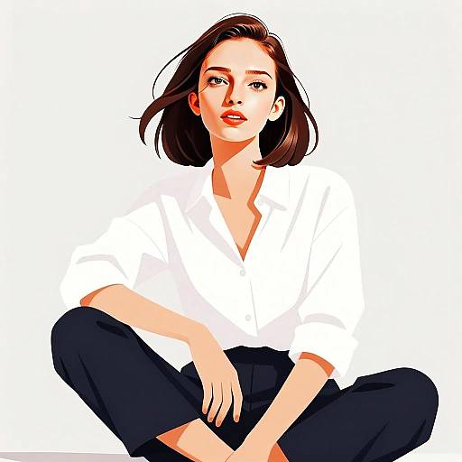Modern Digital Illustration of Young Woman Sitting Casual in Minimalist Style