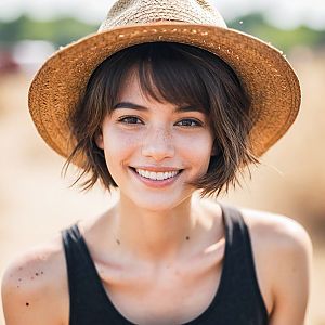 Smiling Woman in Straw Hat