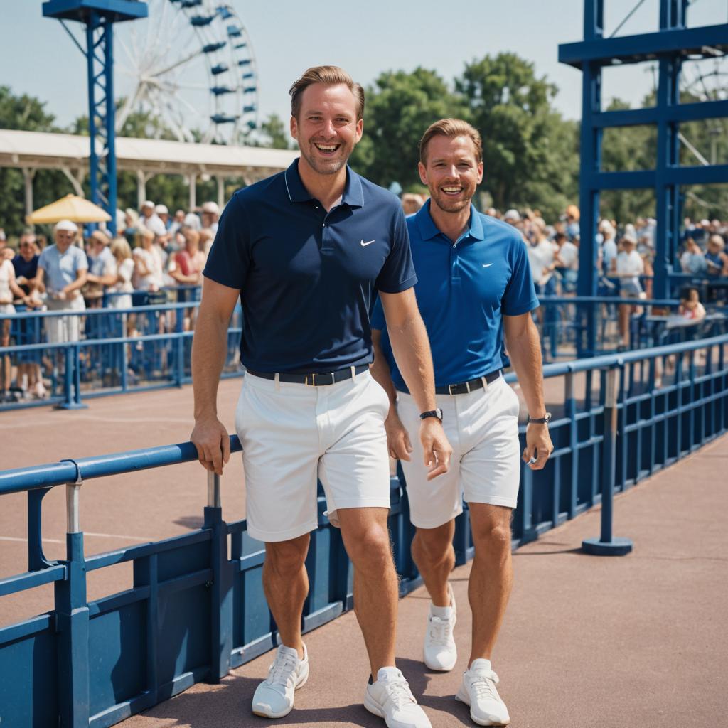 Sporty man in blue polo and white shorts