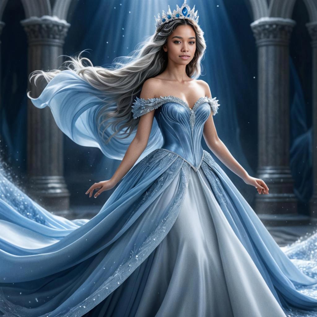 Majestic Woman in Blue Gown with Crown