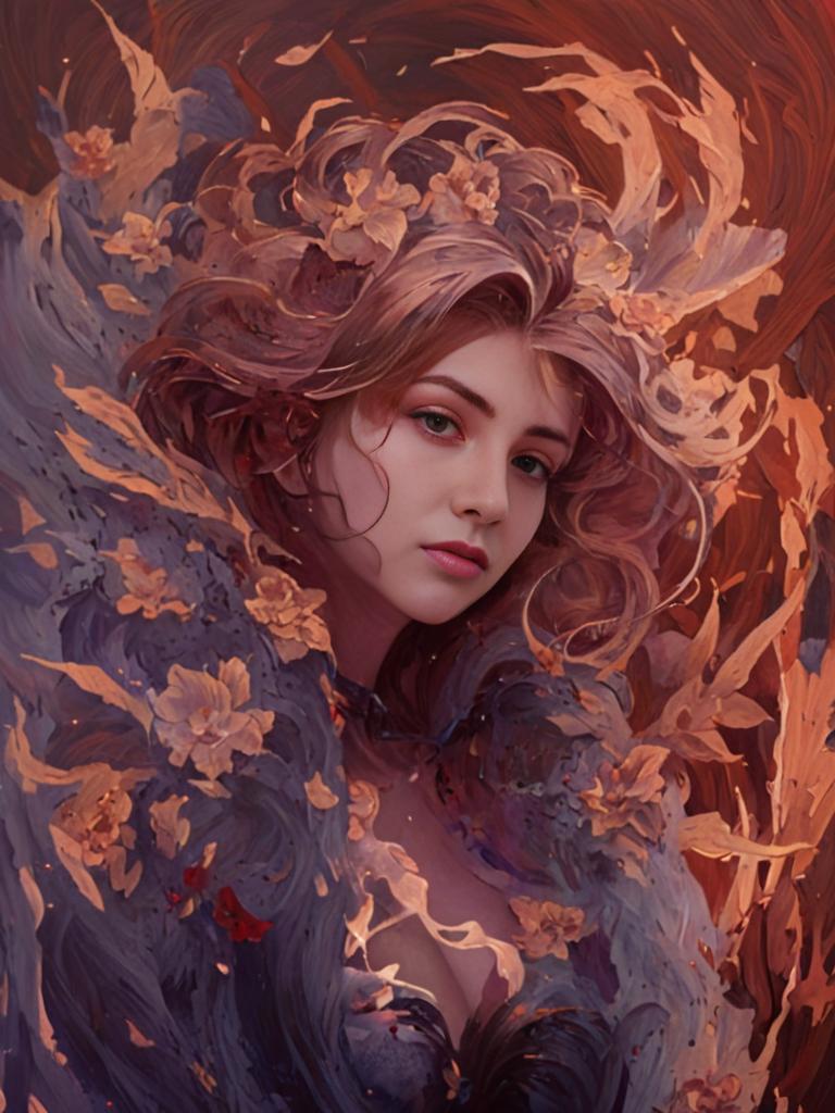 Fantasy-Inspired Woman Surrounded by Vibrant Colors