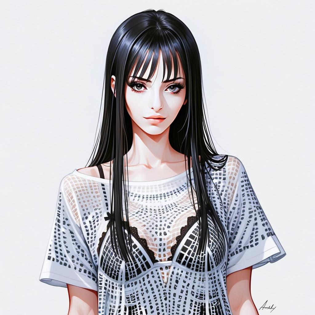 Anime Woman with Black Hair and Expressive Eyes