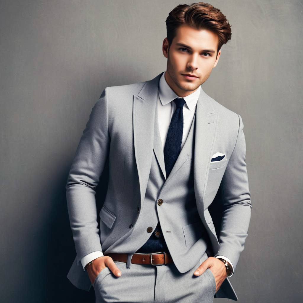 Stylish Young Man in Light Gray Suit