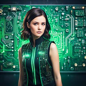 Cybernetic Woman in Futuristic Circuitry