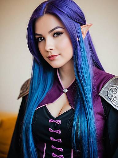 Fantasy Elf Woman Cosplay Portrait with Blue and Purple Hair