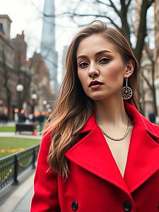 Confident Woman in Red Coat Outdoors