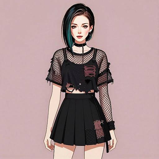 Stylish Young Woman in Punk Goth Fashion Digital Illustration