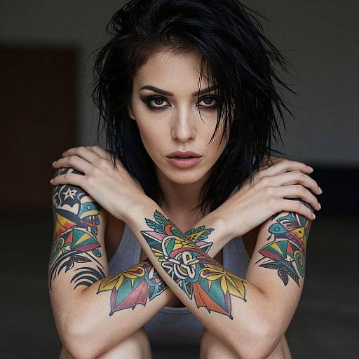 Portrait of Woman with Colorful Forearm Tattoos vllm2604030537l8jc