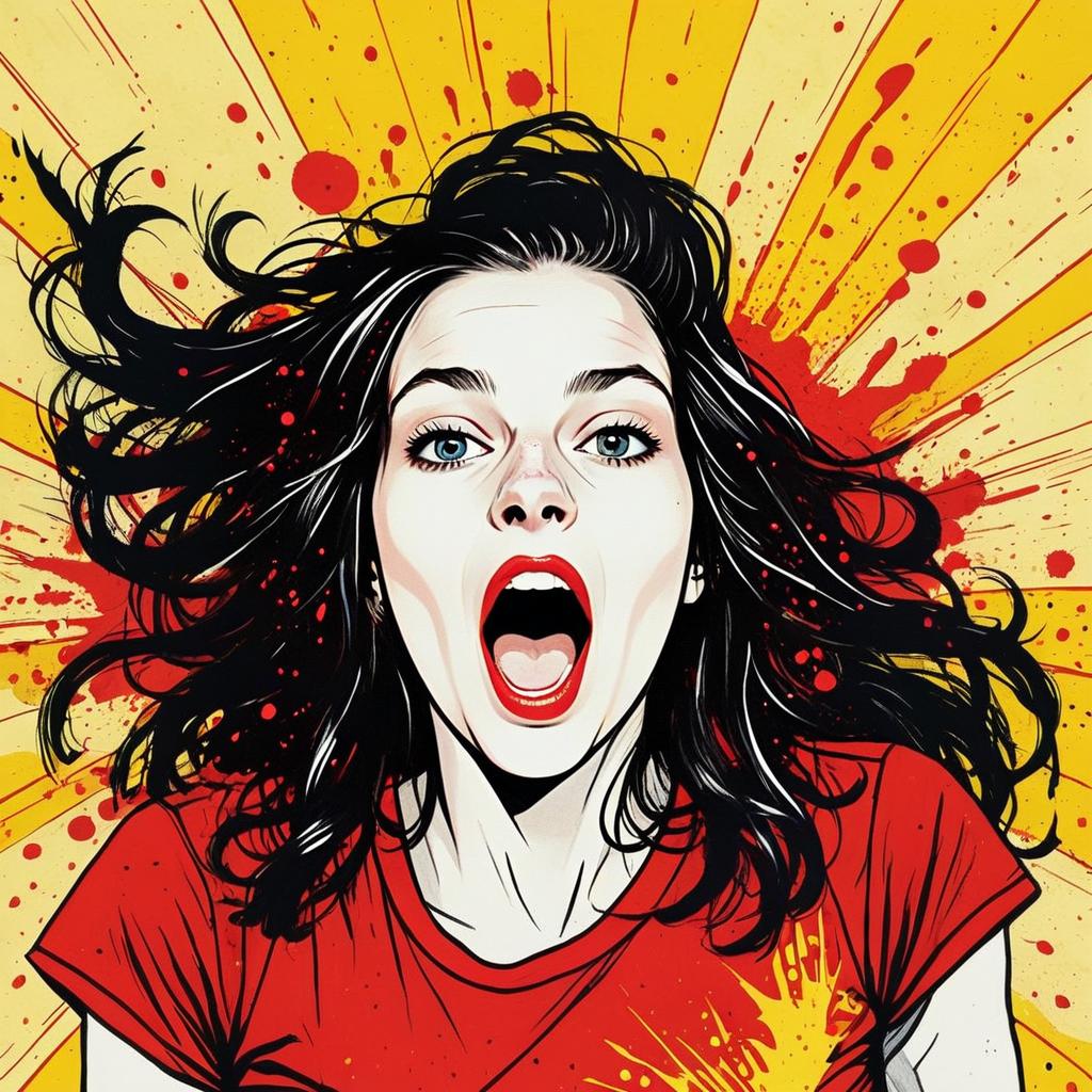 Dynamic Shouting Woman with Explosive Pop Art Background
