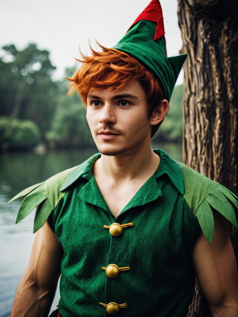 Man in Disney Peter Pan Costume Photorealistic Fantasy Cosplay Portrait