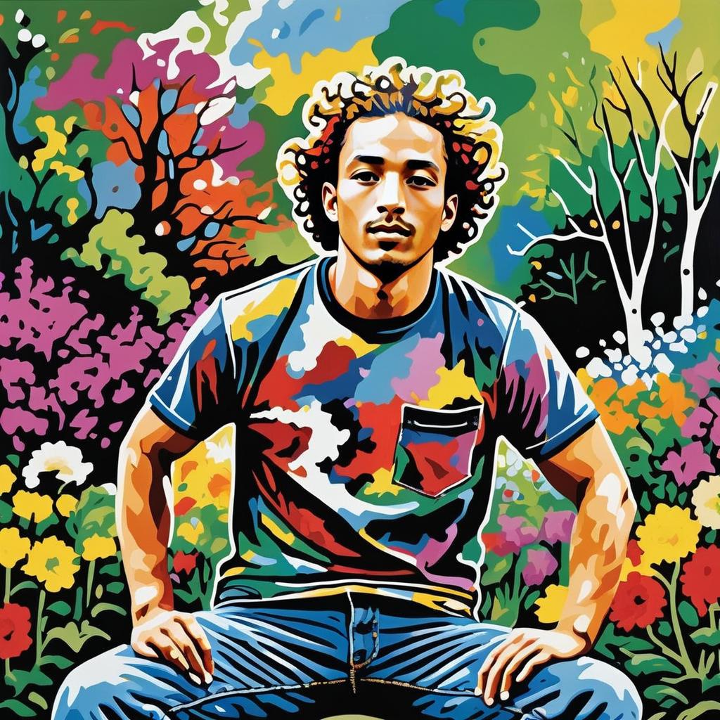 Colorful Pop Art Man Among Floral Abstracts