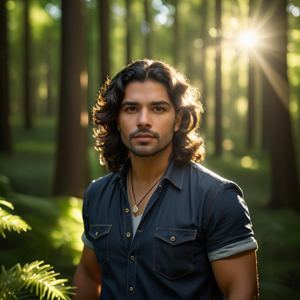 Confident Man in Lush Forest