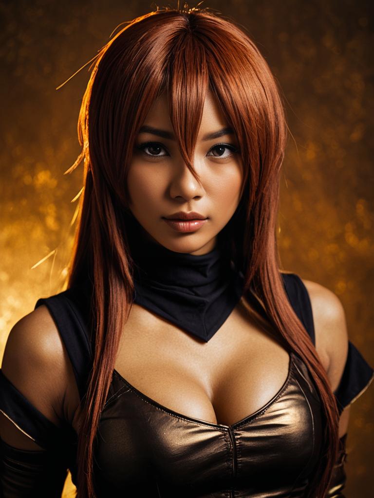 Sexy Woman Cosplaying Yoruichi Shihouin Costume Close-Up Portrait