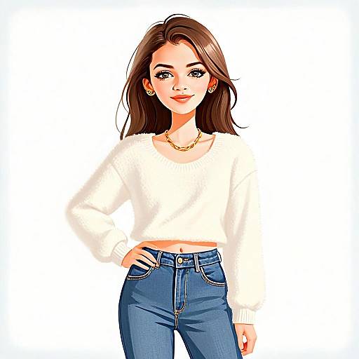 Woman With Pretty Face and Hair in Casual Chic Outfit Illustration