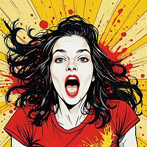 Dynamic Shouting Woman with Explosive Pop Art Background