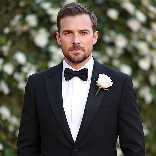 Man in Black Tuxedo with Rose Boutonniere Formal Portrait