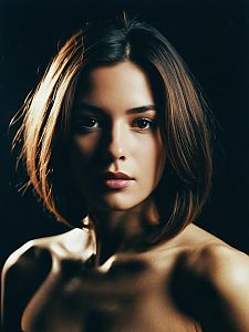 Photorealistic Glamour Portrait of Woman with Long Bob Hairstyle