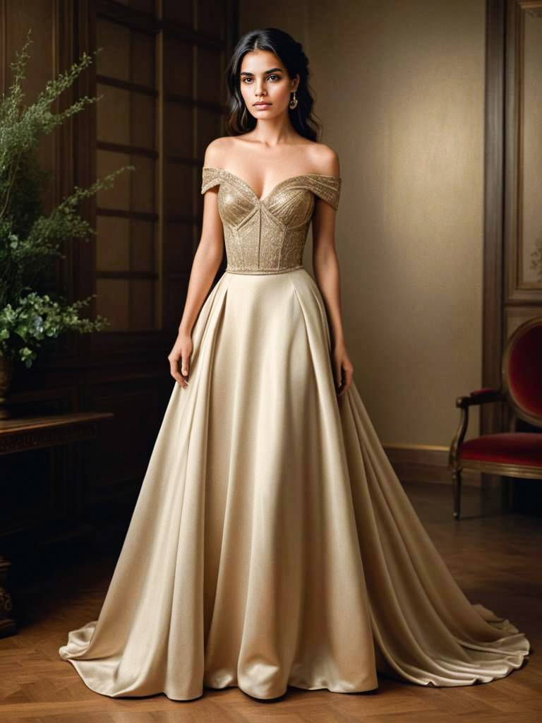 Elegant Woman in Off-Shoulder Gown