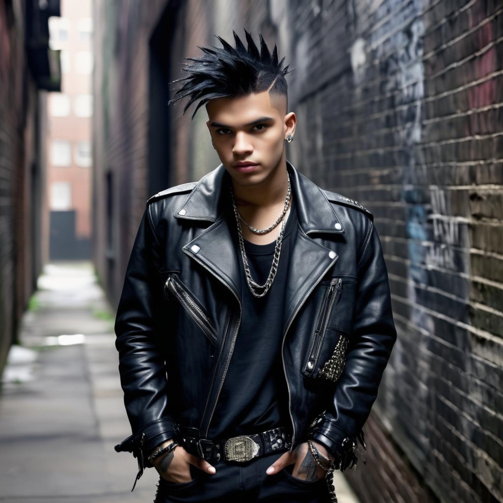 Young Man in Punk Style in Urban Alley