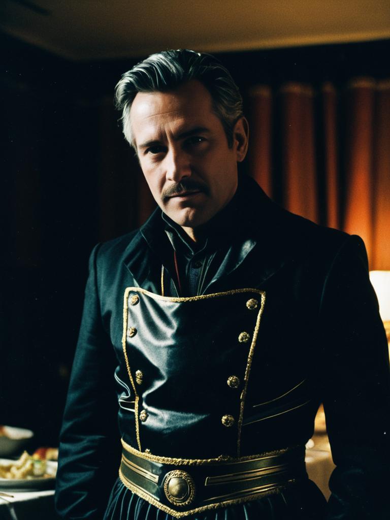Man in Supper Costume Waist Up Editorial Portrait with Dramatic Light