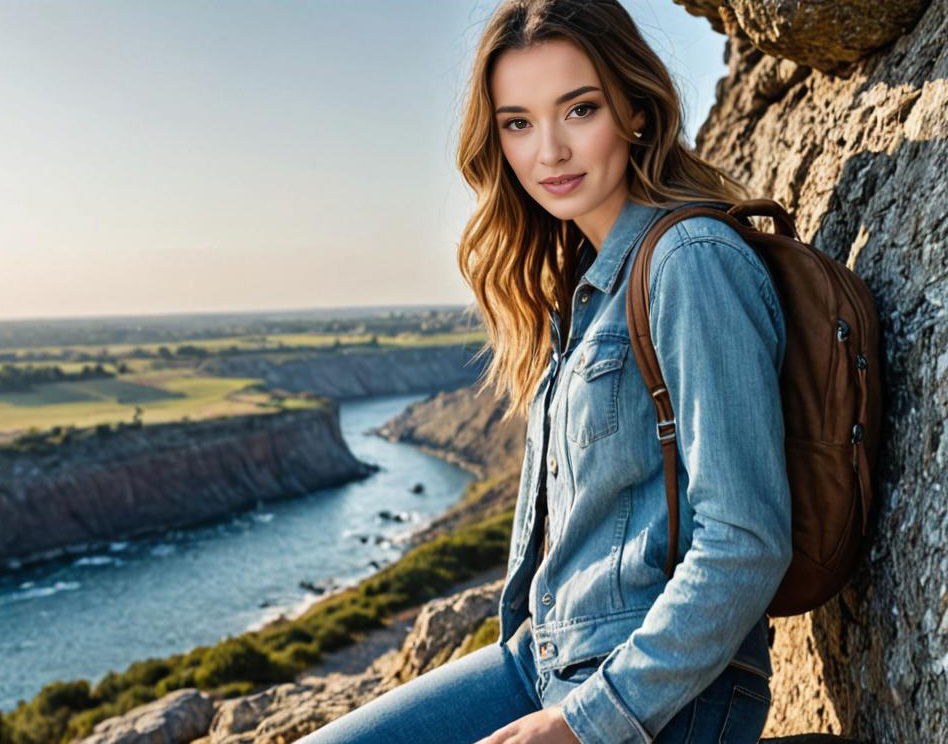 Woman in Denim Jacket and Jeans Outdoors