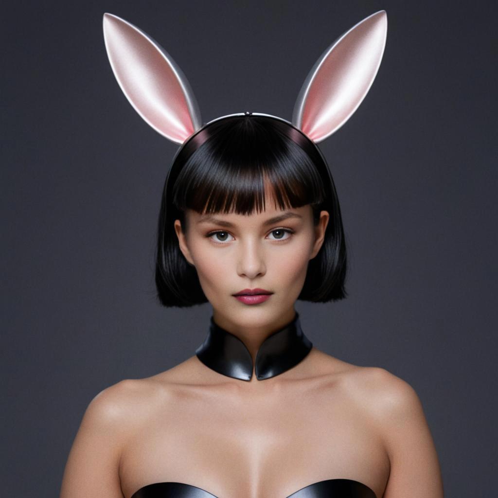 Woman with Rabbit Ears in Black Outfit