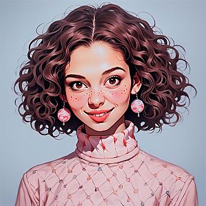 Digital Portrait of a Young Woman with Curly Hair