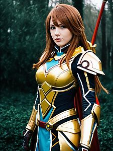 Woman Cosplaying as Celica from Xenoblade Chronicles in Realistic Armor Costume