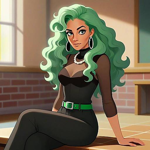 Stylish Woman with Mint Green Hair in Digital Illustration