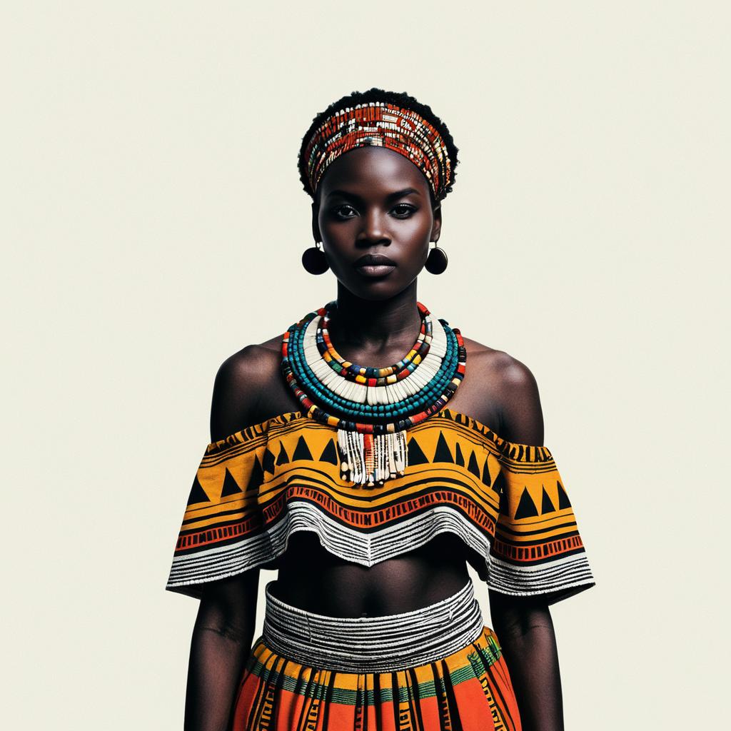 African Woman in Traditional Attire and Beaded Jewelry Portrait