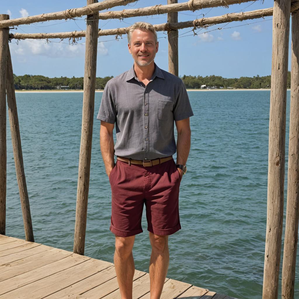 Stylish Man on Dock by Water