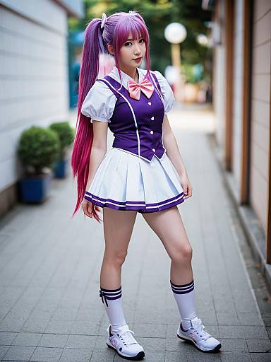 Momoyama Mirai Purple Maid Style Cosplay with Pink Twin Tails