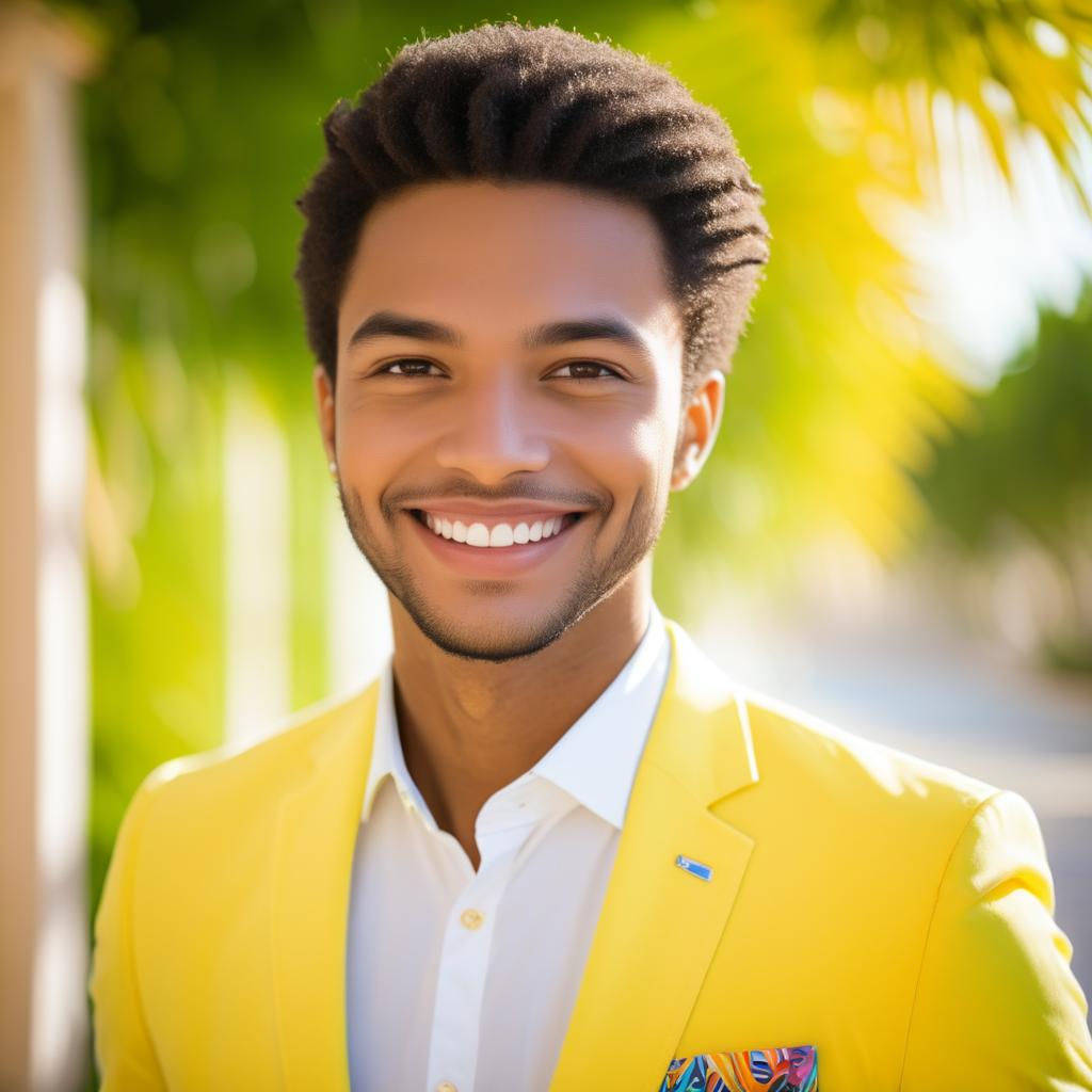 Smiling Young Man in Yellow Blazer