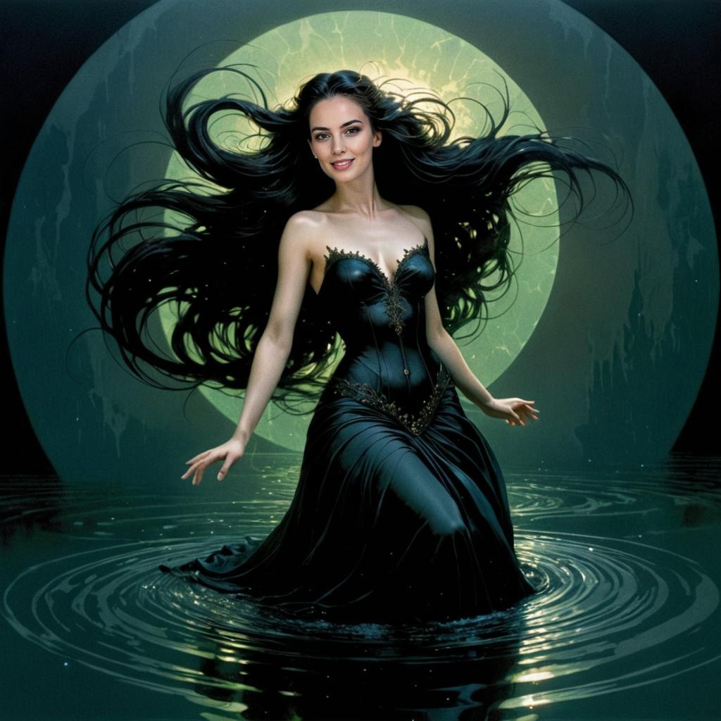 Enchanting Woman in Moonlight Water