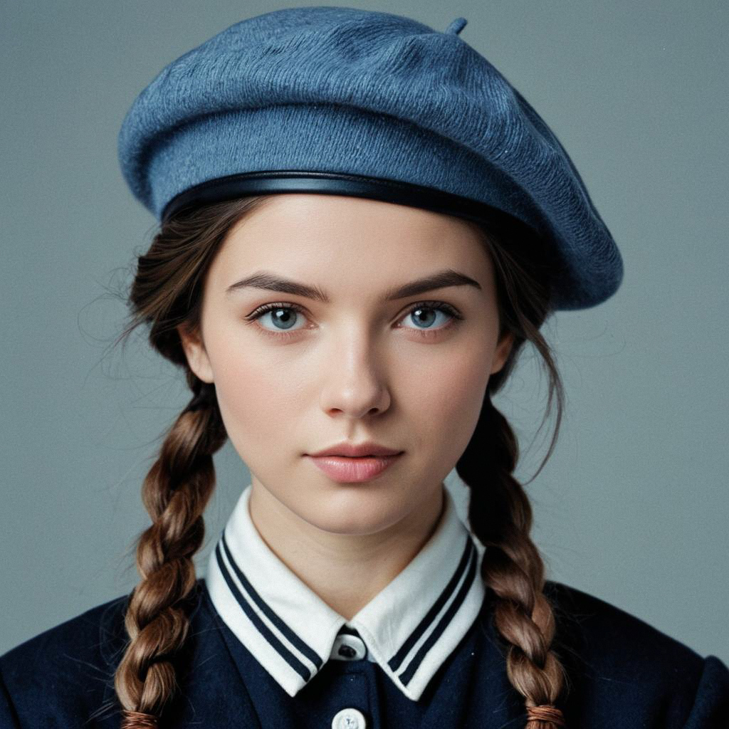 Young Woman in Blue Beret and Navy Jacket Young Woman in Blue Beret and Navy Jacket
