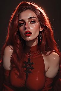 Digital Portrait of a Woman with Red Hair