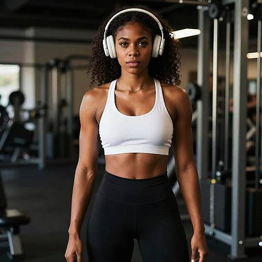 Confident Woman in Gym Workout Attire with Headphones