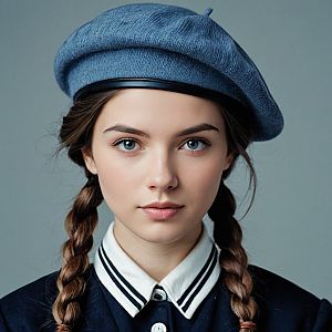 Young Woman in Blue Beret and Navy Jacket