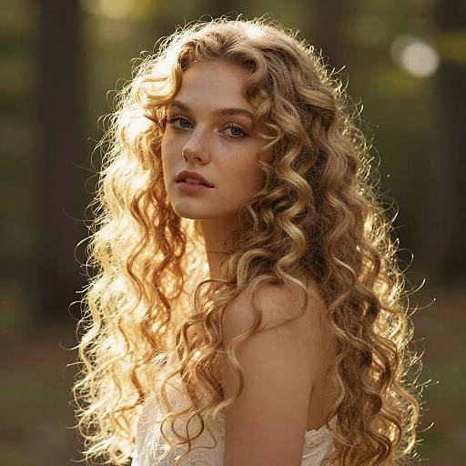 Portrait of Young Woman with Curly Blonde Hair in Natural Sunlight