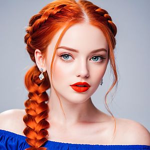 Portrait of Young Woman with Red Hair and Blue Eyes