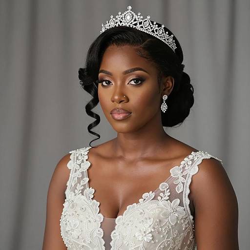 Elegant Bride with Tiara and Lace Dress Portrait
