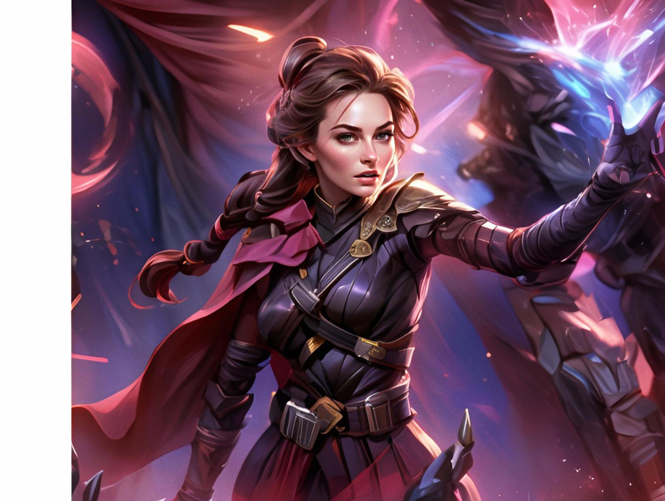 Fantasy Woman Warrior Summoning Magic in Dark Armor with Red Cape