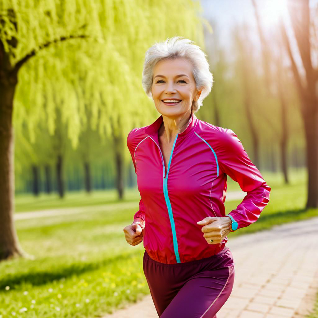 Active Senior Woman Jogging in Park