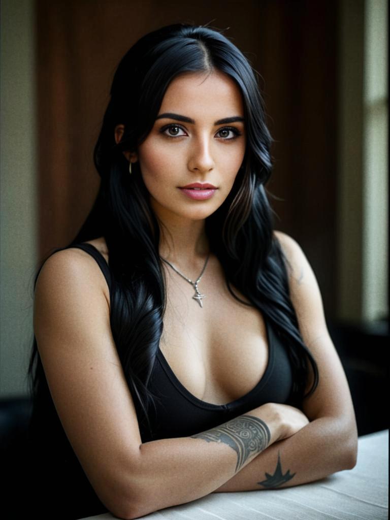 Portrait of Confident Woman with Long Black Hair