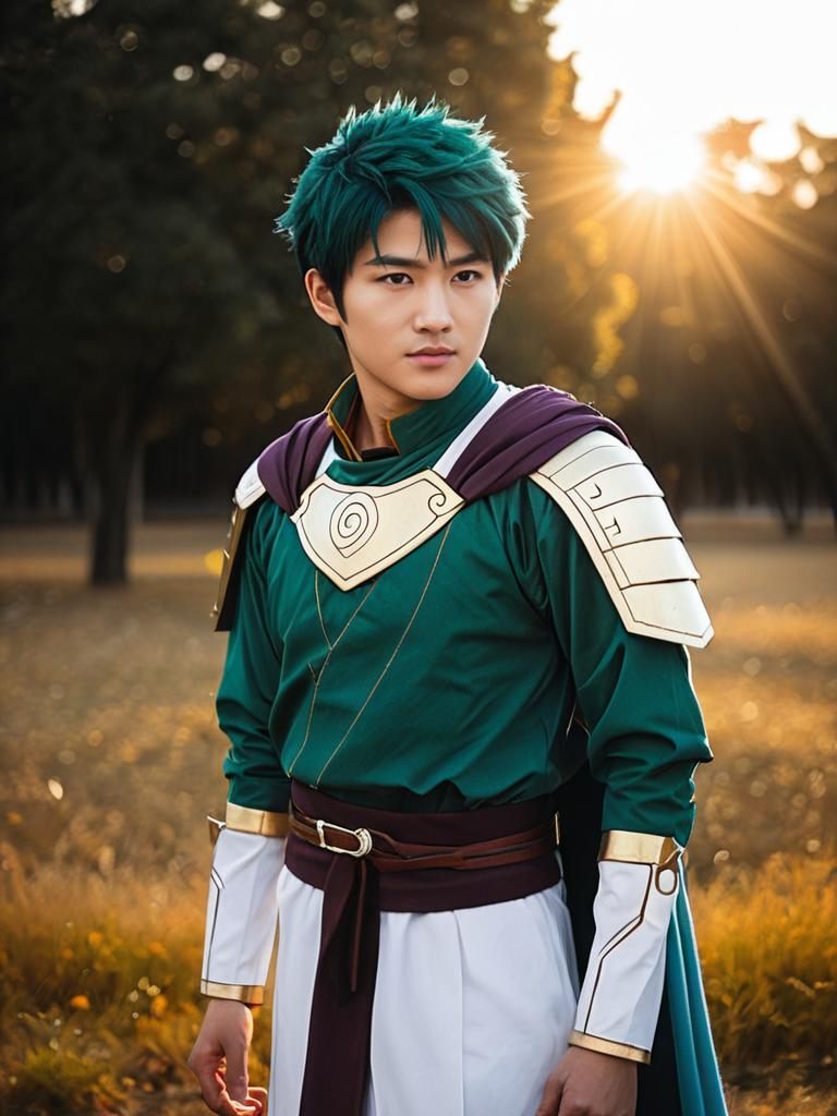 Realistic Man Cosplay Wearing Rohan Kishibe Costume Outdoors