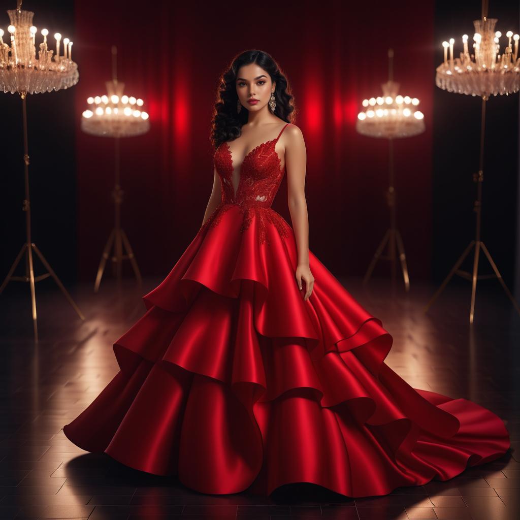 Elegant Woman in Luxurious Red Gown