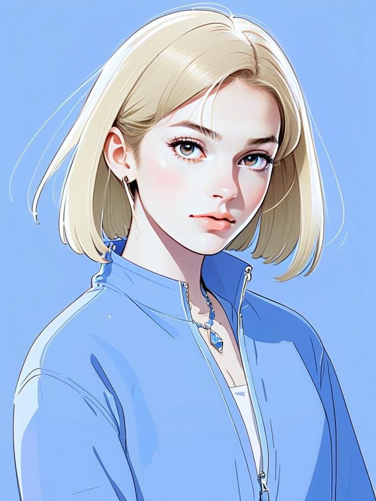 Blonde Woman in Blue Jacket Digital Portrait Artwork