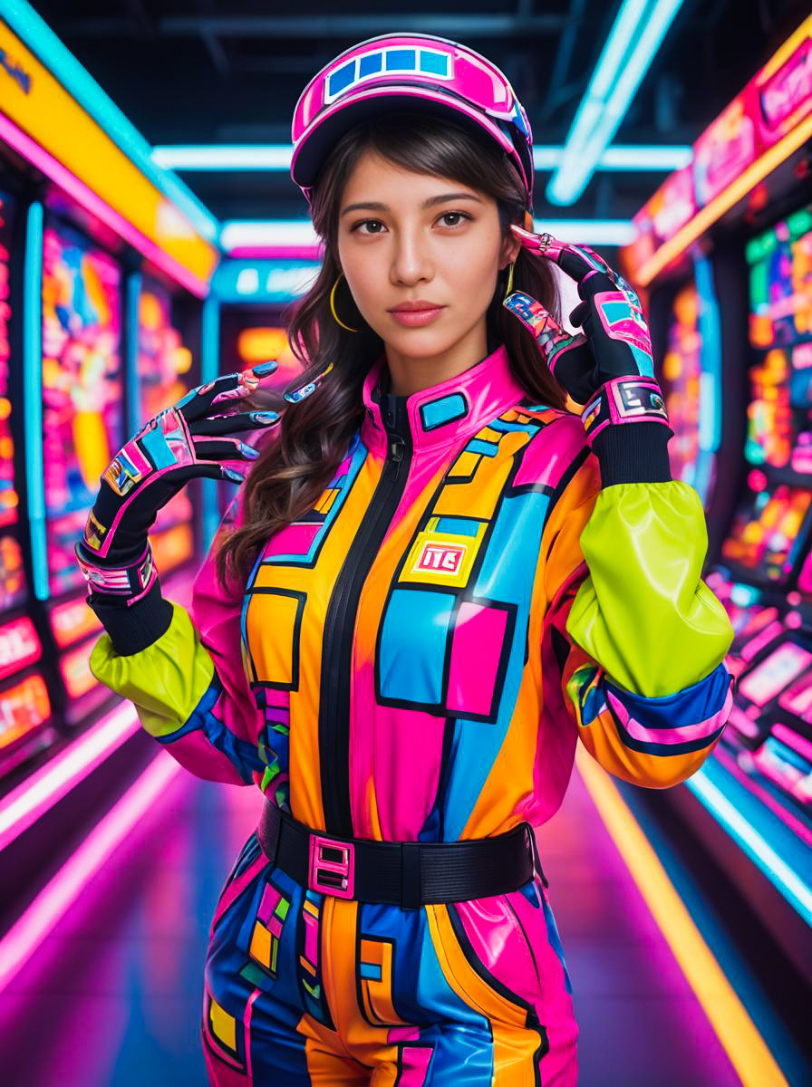 Vibrant Arcade Costume with Colorful Jumpsuit