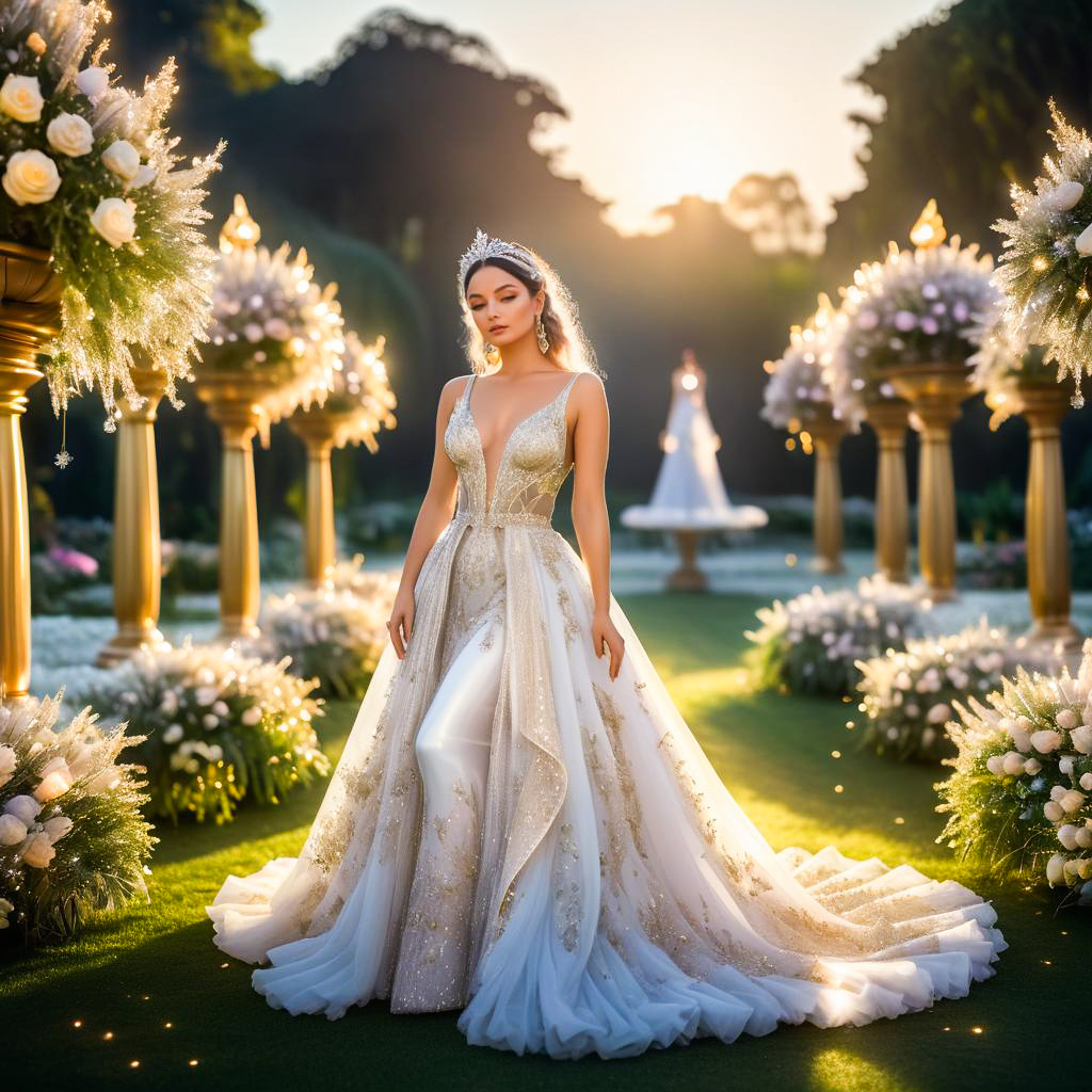 Glamorous Woman in Elegant Gown in Garden