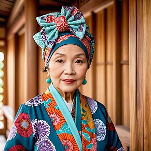 Elderly Woman in Vibrant Cultural Outfit
